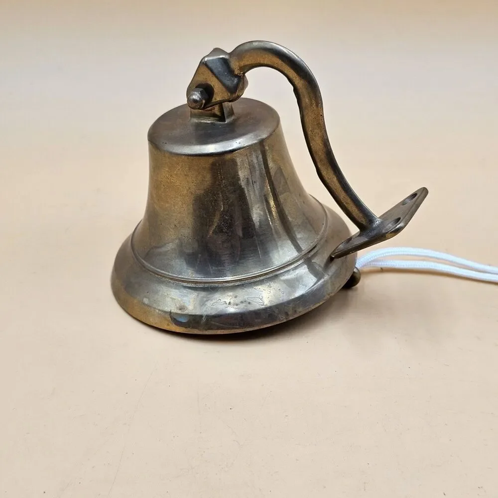 Vintage Nautical Brass Ships Bell With Mount And Rope - Made In Italy
